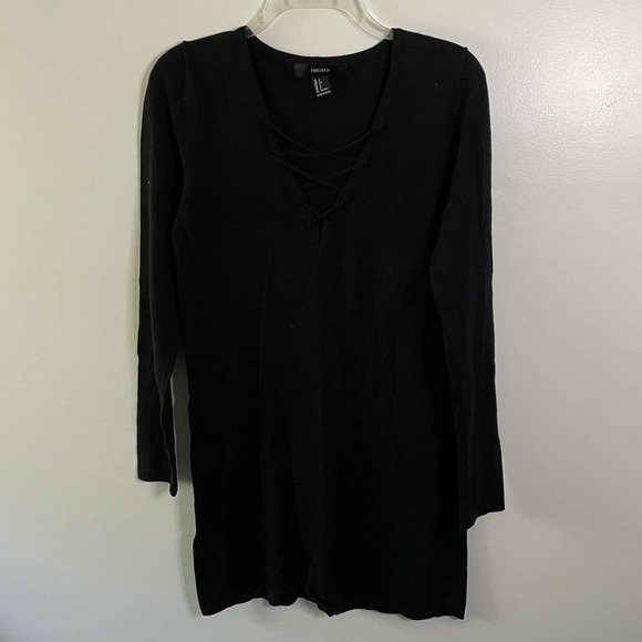 Forever 21 Black Knit Lace Up Sweater Dress - Picture 1 of 3